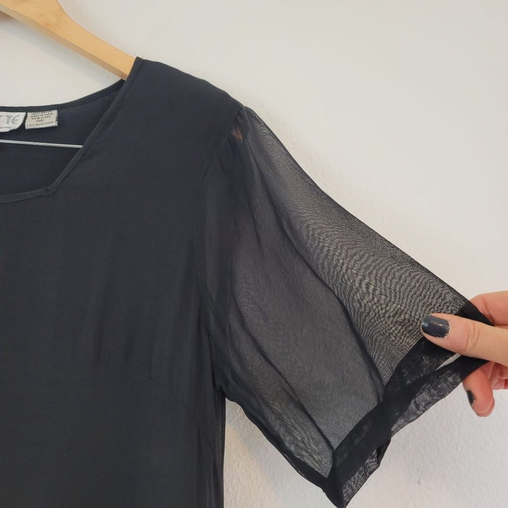 Vintage Lolette Womens Sz 10 Floral Sheer Midi Dress Lined Romantic Fairy 90s - Picture 3 of 15